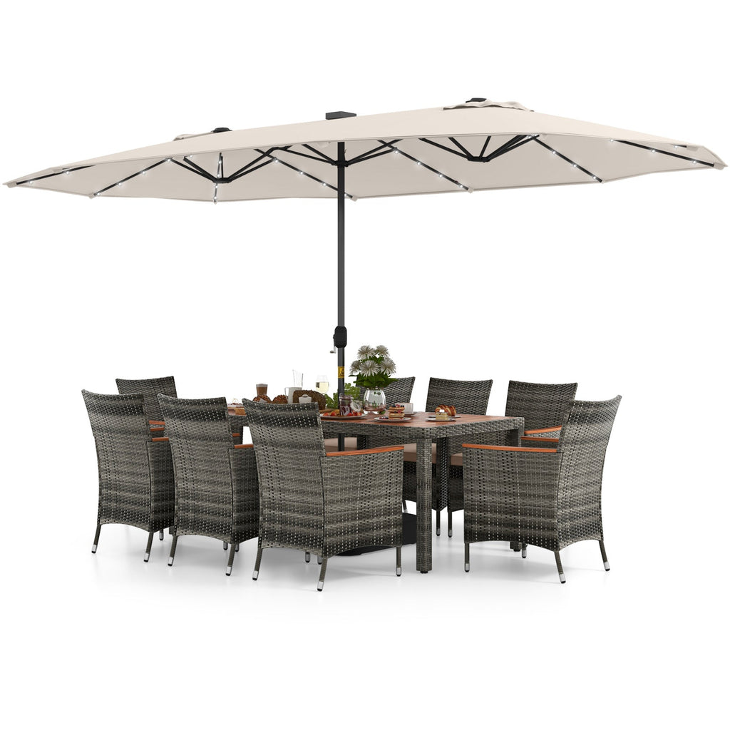 11 Pieces Patio Dining Set with 15 Feet Double-Sided Patio Umbrella Base Included