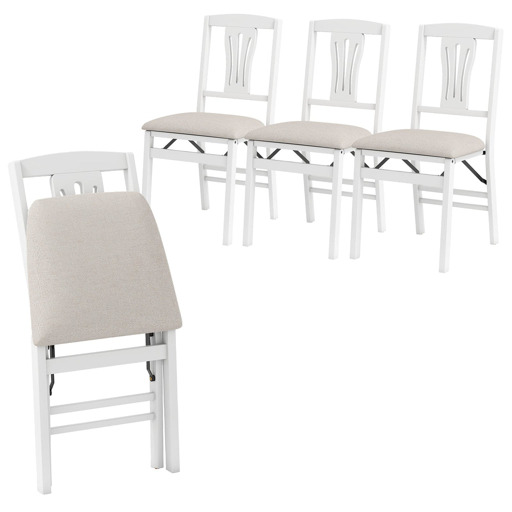 Folding Kitchen Chairs Set of 4 Upholstered Dining Chairs with Comfy Padded Seats-White