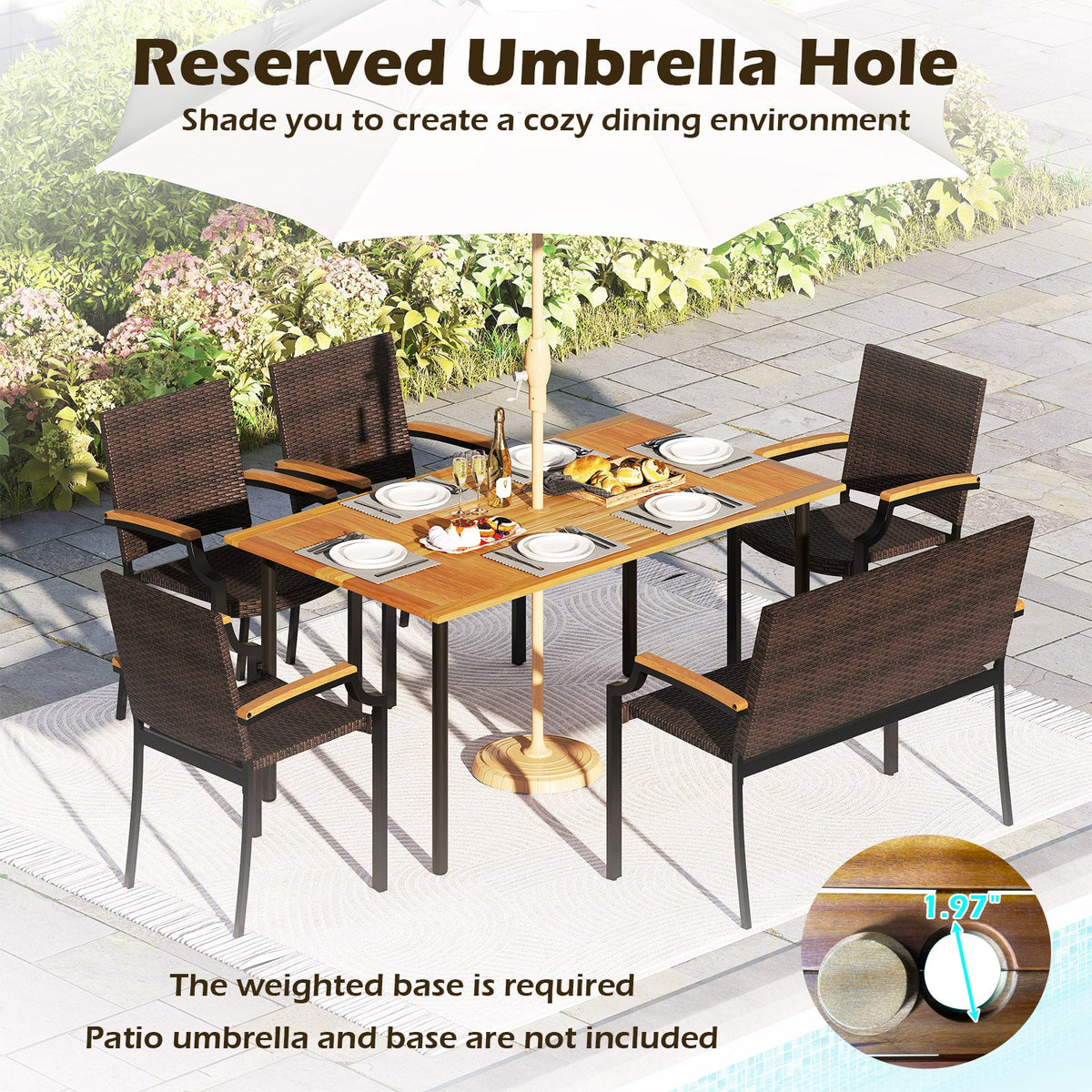 6 Pieces Outdoor Dining Set with Umbrella Hole