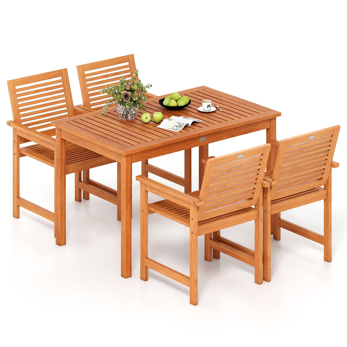 5 Pieces Patio Wood Dining Set Outdoor Rectangular Table and Chairs