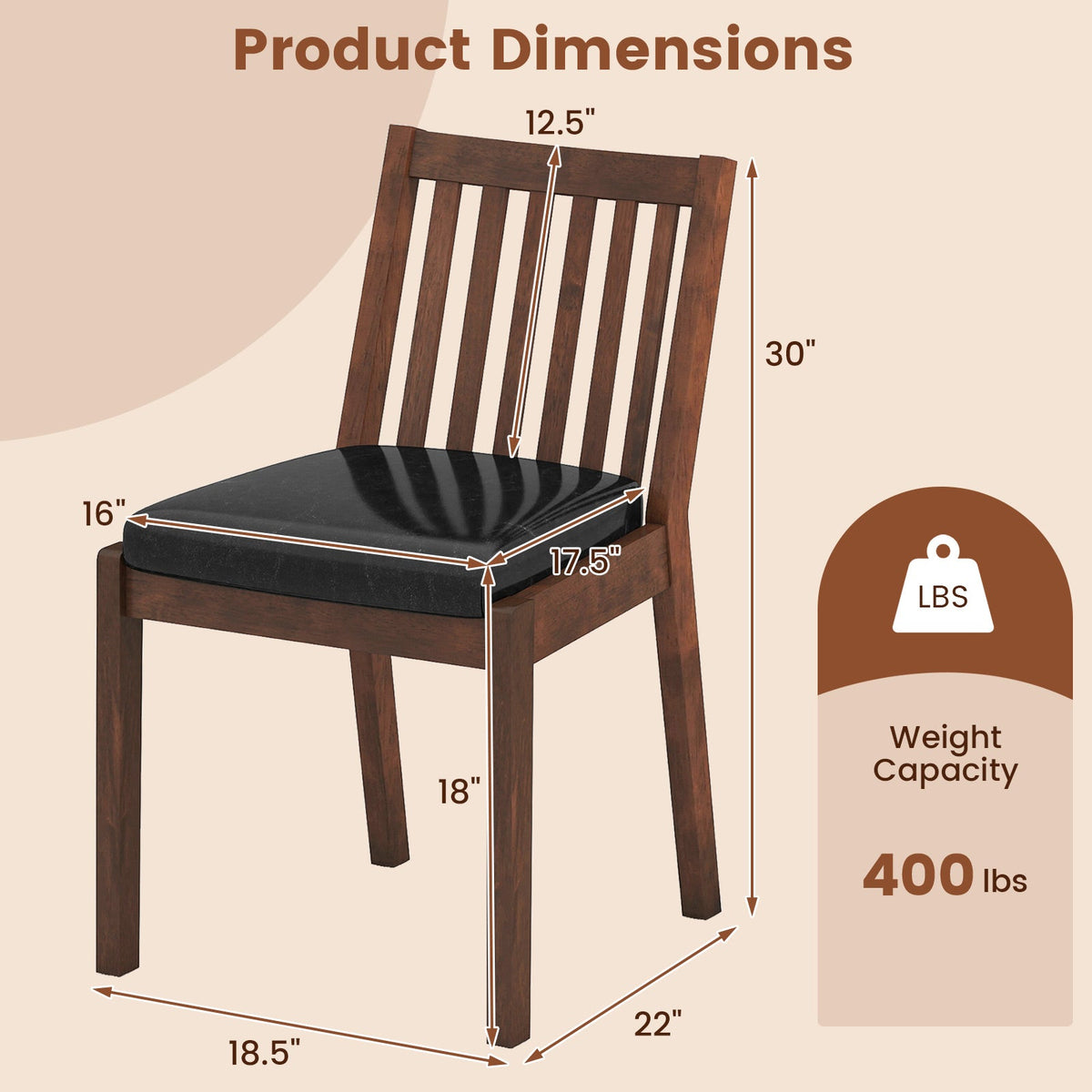 PU Leather Upholstered Dining Chair with Padded Seat Set of 4-Espresso