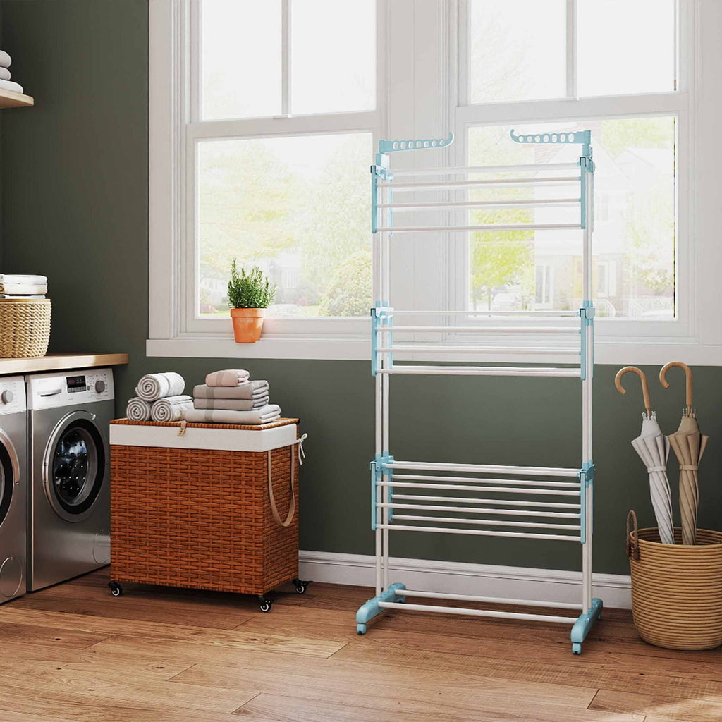 4-tier Clothes Drying Rack + Laundry Hamper with Wheels