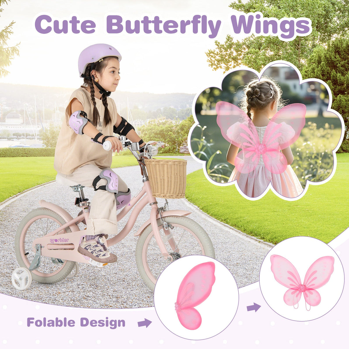 12 Inch Kids Bike with Helmet Protective Set Pink