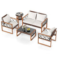 5 Pieces PE Wicker Patio Furniture Set with Acacia Wood Frame
