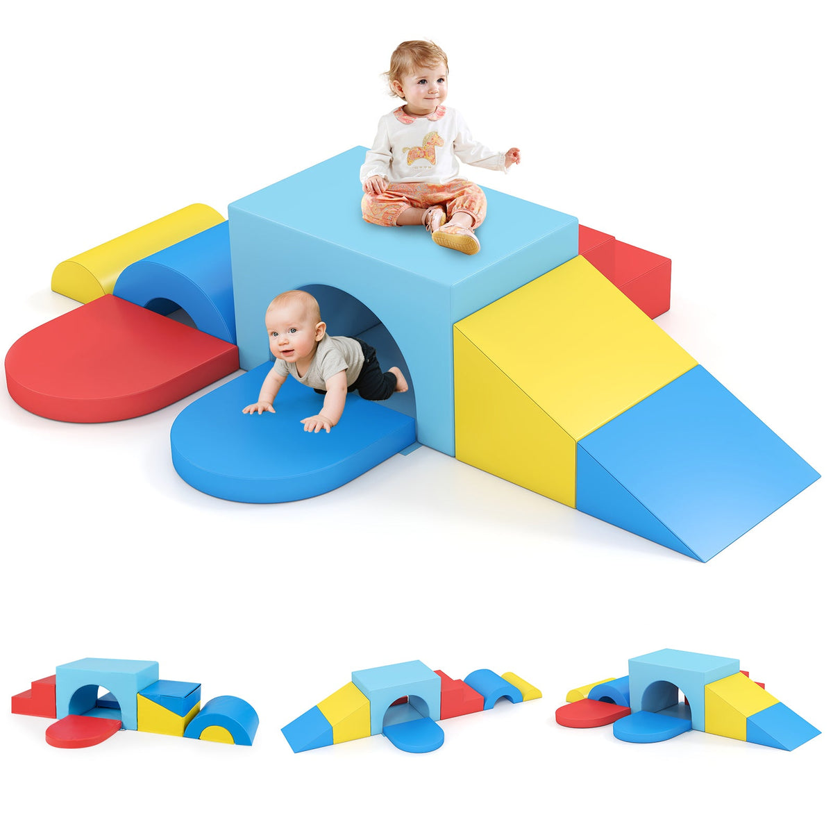 7-Piece Soft Foam Toddler Climbing Blocks Set PU Leather for 1+ Year Old