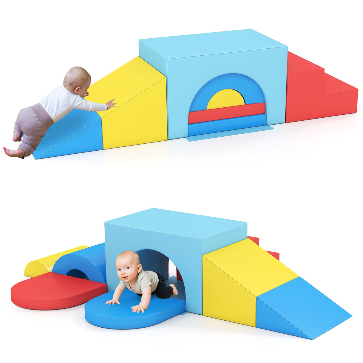 7-Piece Soft Foam Toddler Climbing Blocks Set PU Leather for 1+ Year Old