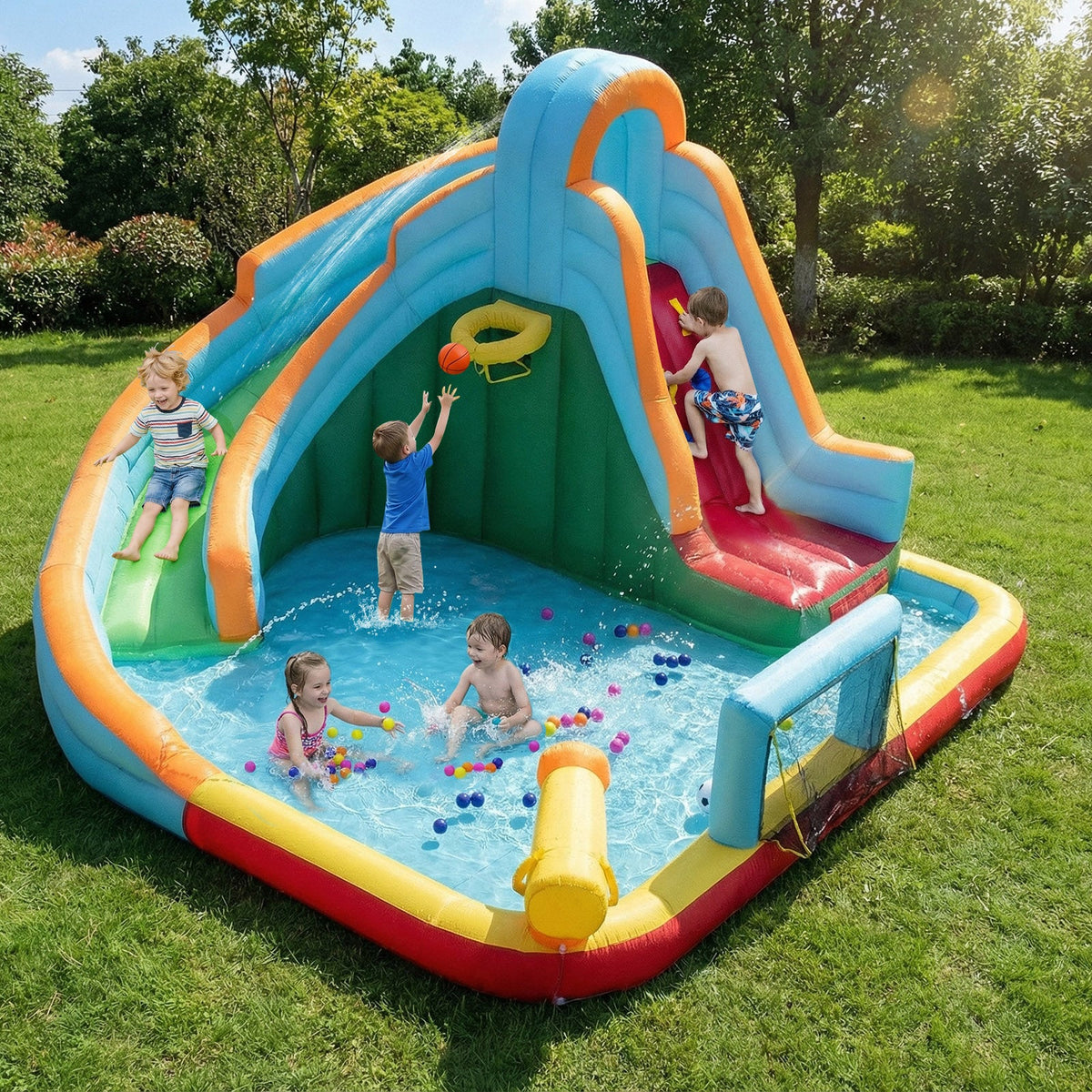 Inflatable Water Slide Park 6-in-1 Giant Bounce House without Blower costway5