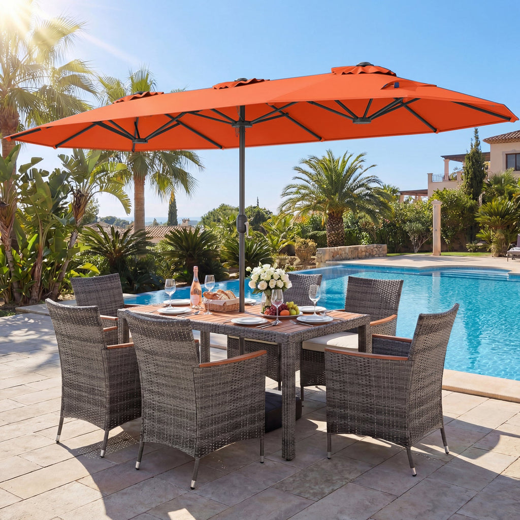 8-Piece Patio Dining Set with Double-Sided Market Umbrella