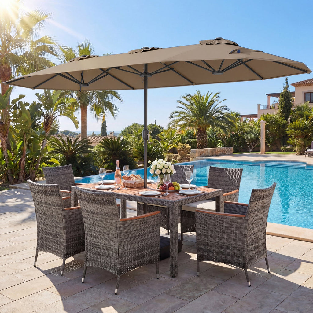 8-Piece Patio Dining Set with Double-Sided Market Umbrella