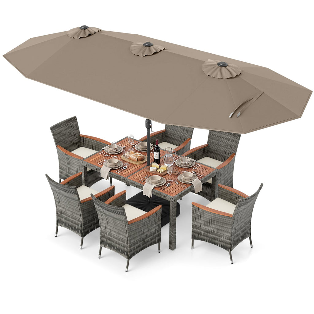 8-Piece Patio Dining Set with Double-Sided Market Umbrella