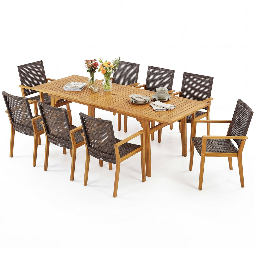 9-Piece Expandable Patio Dining Set for Deck and Garden