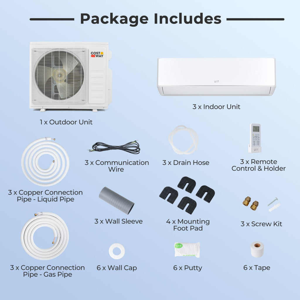 X-Pro 27000 BTU 3 Zone 24 SEER2 Mini Split AC with Heat Pump