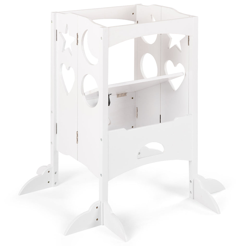 Folding Kids Kitchen Helper Kitchen Counter Step Stool-White