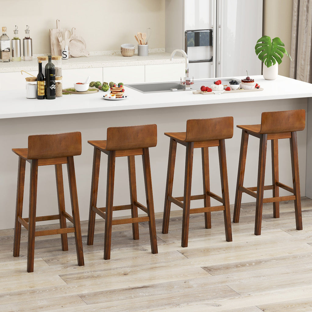 29 Inch Wood Bar Stools Set of 2 with Solid Back and Seat-Walnut