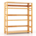 4-Tier Bookshelf Rubber Wood Bookcase with Side Fences for Living Room