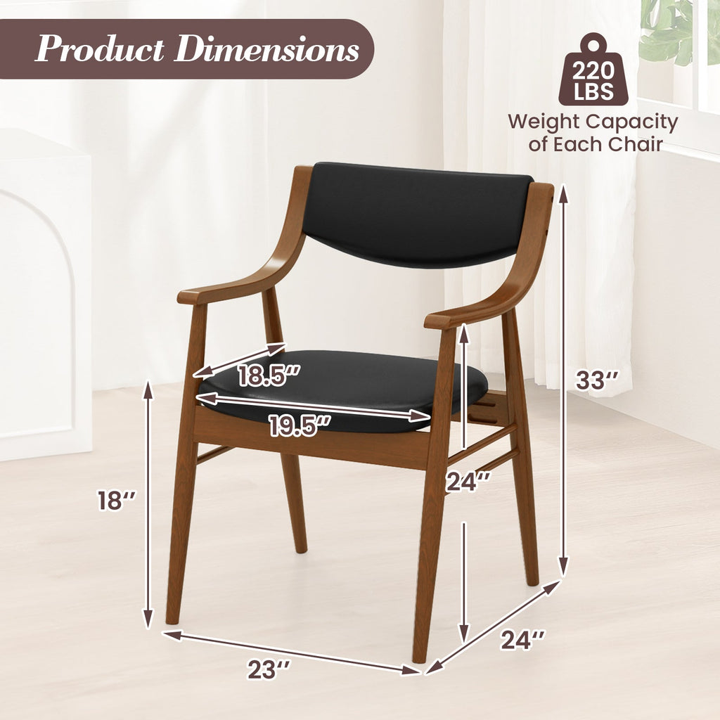 Wooden Dining Chair Set of 2 with Padded Seat and Back