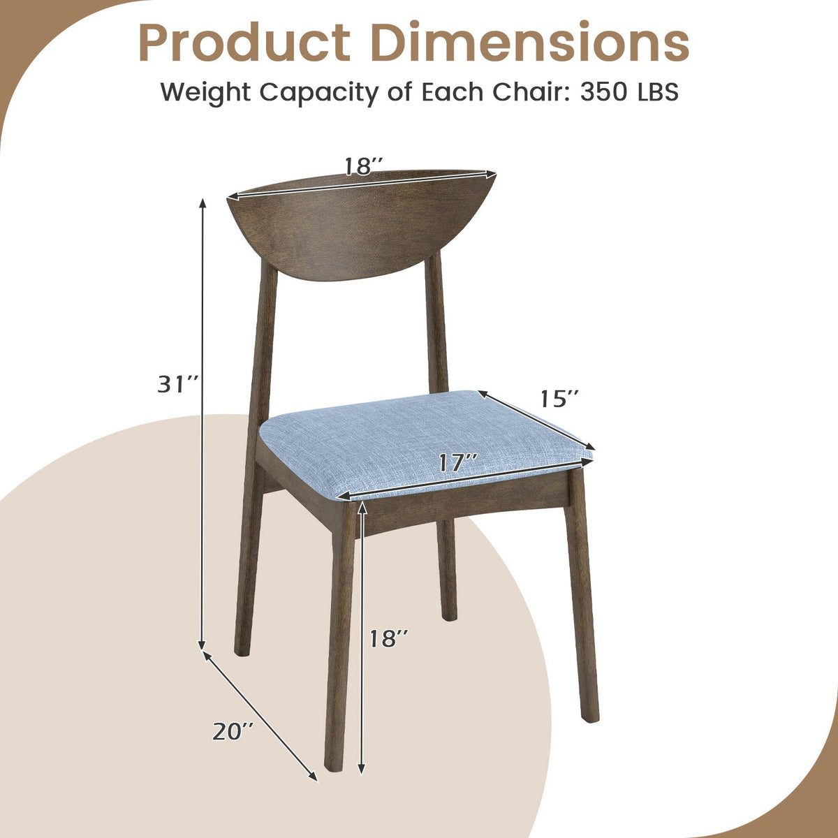 Wooden Dining Chair Set of 2 with Rubber Wood Leg-Brown