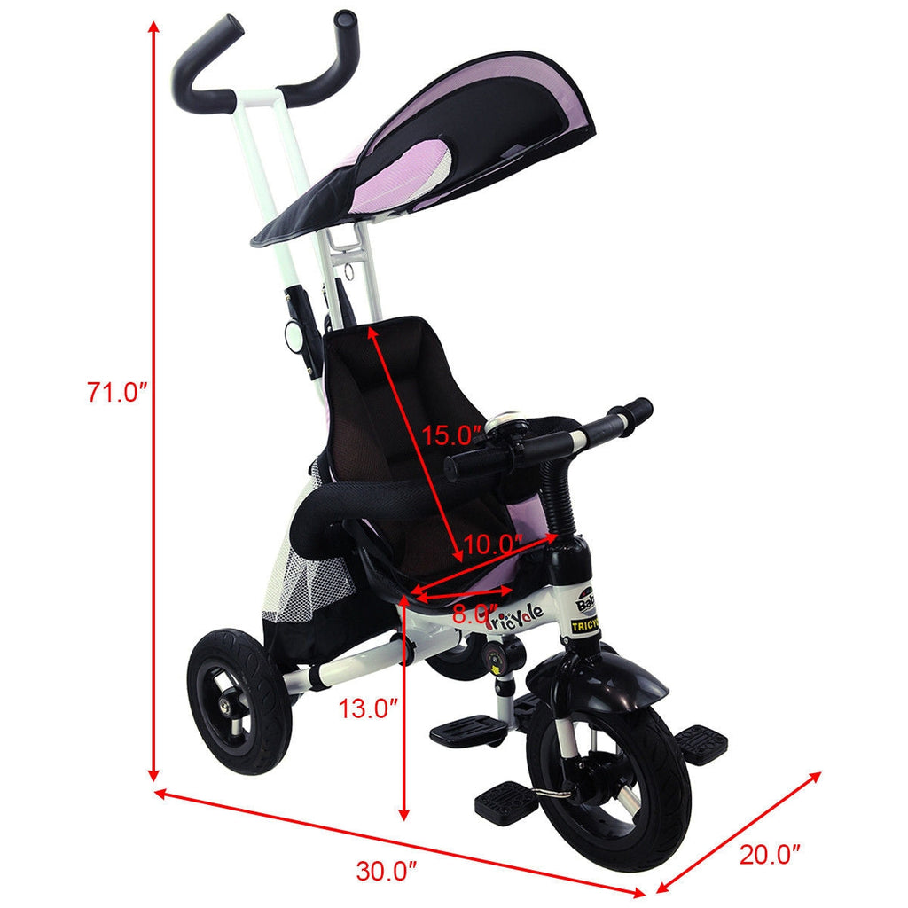 4-in-1 Detachable Learning Baby Tricycle Stroller w/ Canopy Bag-Pink